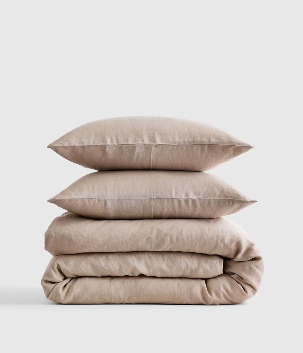 Quince European Linen Deluxe Duvet Bundle KING Toffee 3 piece FAST2ship new!